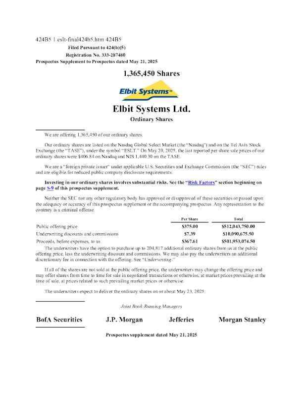 埃尔比特系统美股招股说明书(2025-05-23版)