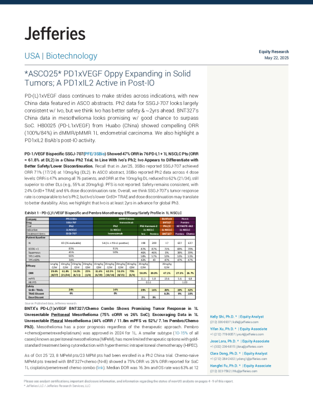 ASCO25PD1xVEGF在实体瘤中的机会扩大；PD1xIL2在IO后阶段具有活性