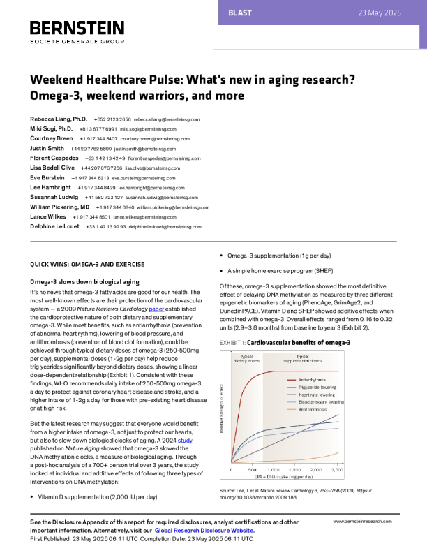 周末医疗动态衰老研究的新进展？欧米伽- 3、周末战士及更多