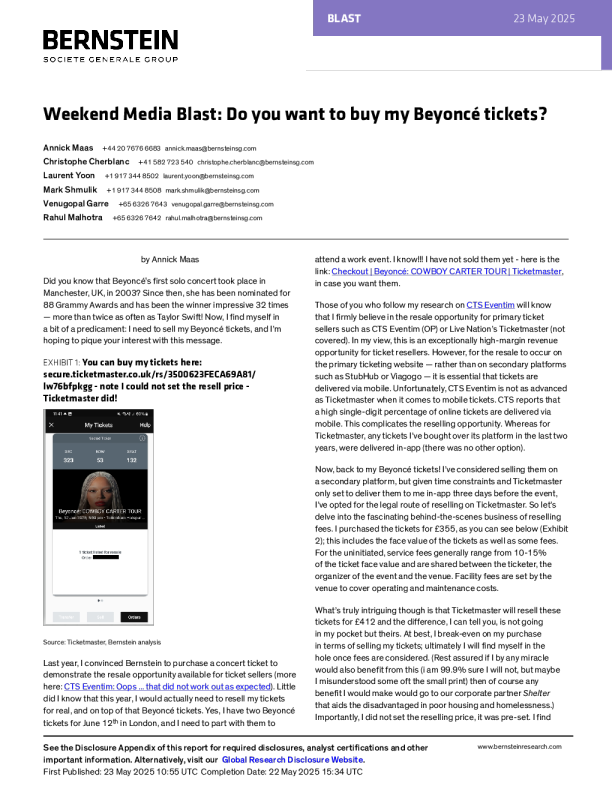 周末媒体冲击你想买我的碧昂丝演唱会门票吗？
