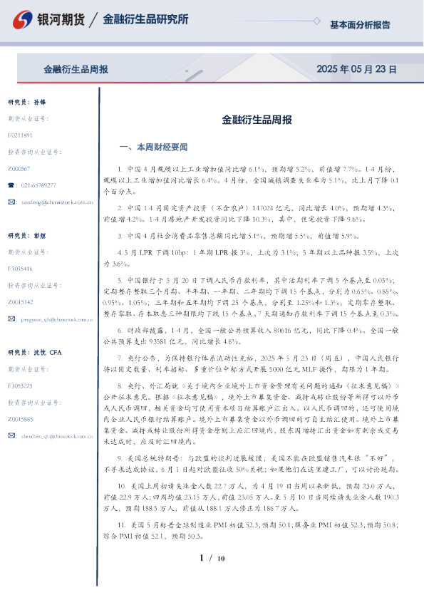 金融衍生品周报