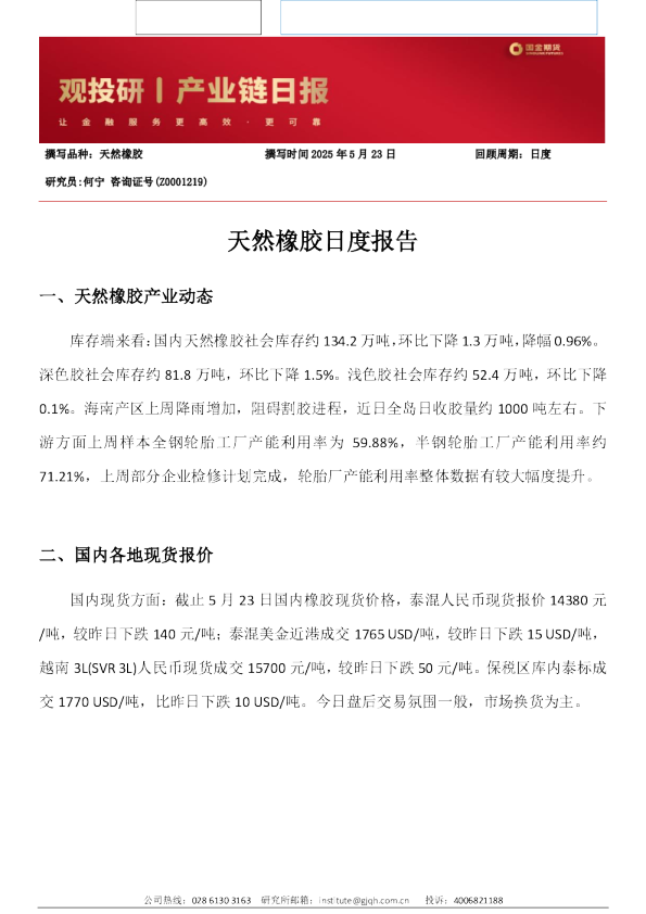 天然橡胶日度报告