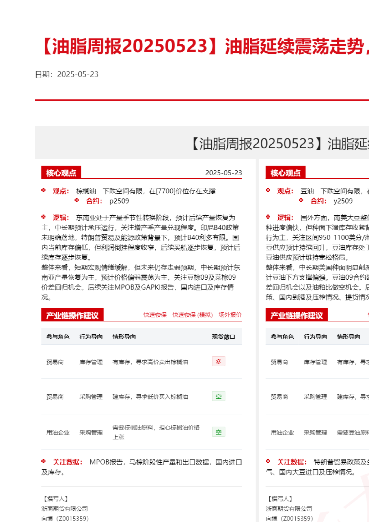 【油脂周报】油脂延续震荡走势，天气题材逐步显现