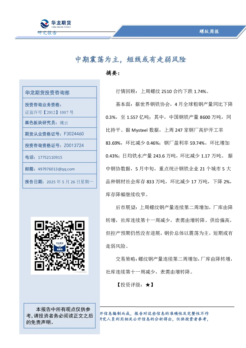 螺纹钢周报