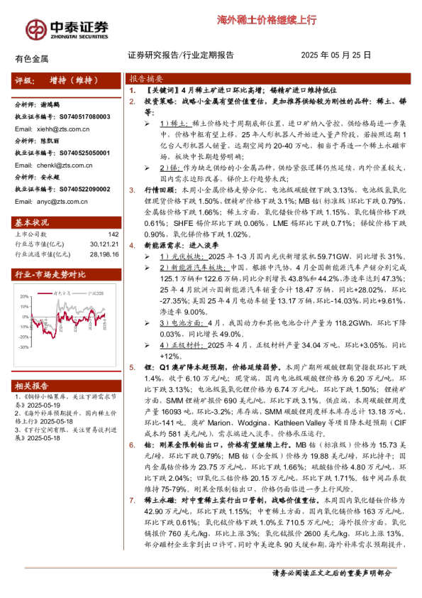海外稀土价格继续上行