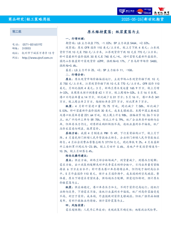 新世纪期货轻工策略周报