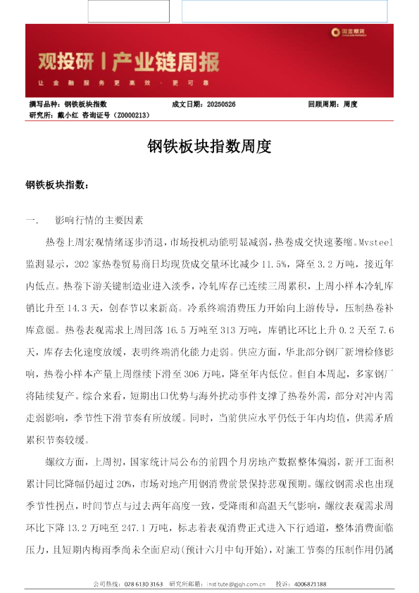 钢铁板块指数周度