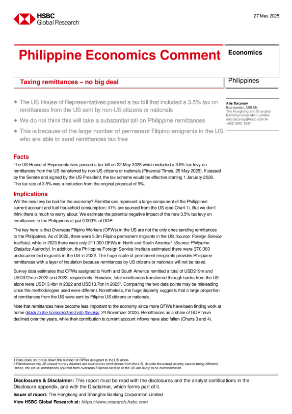 菲律宾经济评论：汇款征税——没什么大不了的