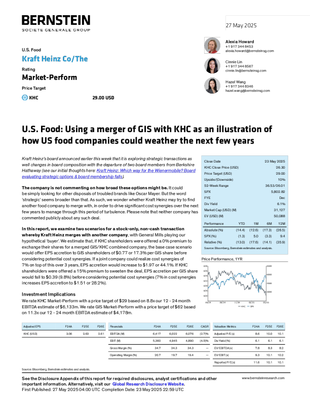 美国食品行业：以通用磨坊（GIS）与卡夫亨氏（KHC）的合并为例探讨行业未来