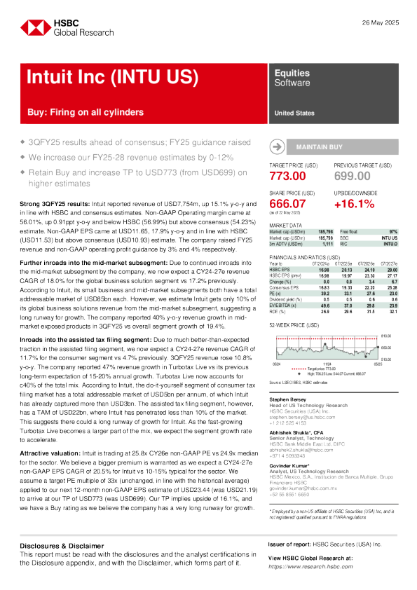 Intuit Inc (INTU US)：买入：全面发力