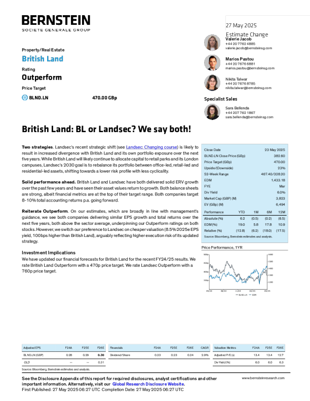 英国土地公司：选择英国土地公司（BL）还是兰德斯公司（Landsec）？我们认为两者皆可！