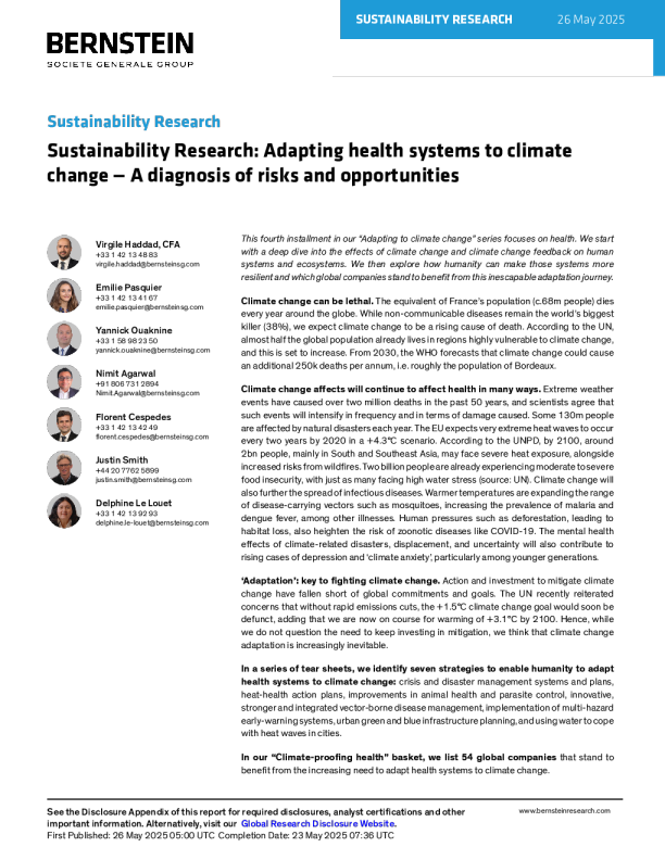 可持续性研究：使卫生系统适应气候变化——风险与机遇诊断