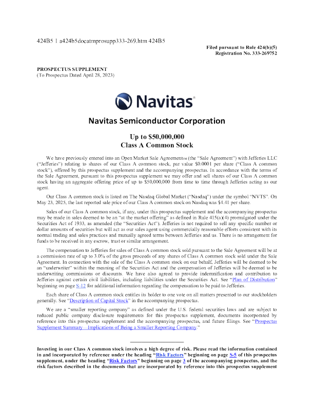 Navitas Semiconductor Corp美股招股说明书(2025-05-27版)