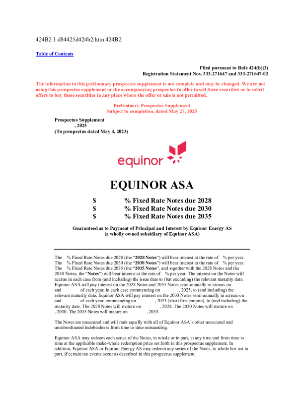 Equinor ASA ADR美股招股说明书(2025-05-27版)