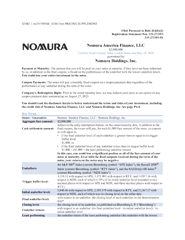 野村控股美股招股说明书(2025-05-27版)