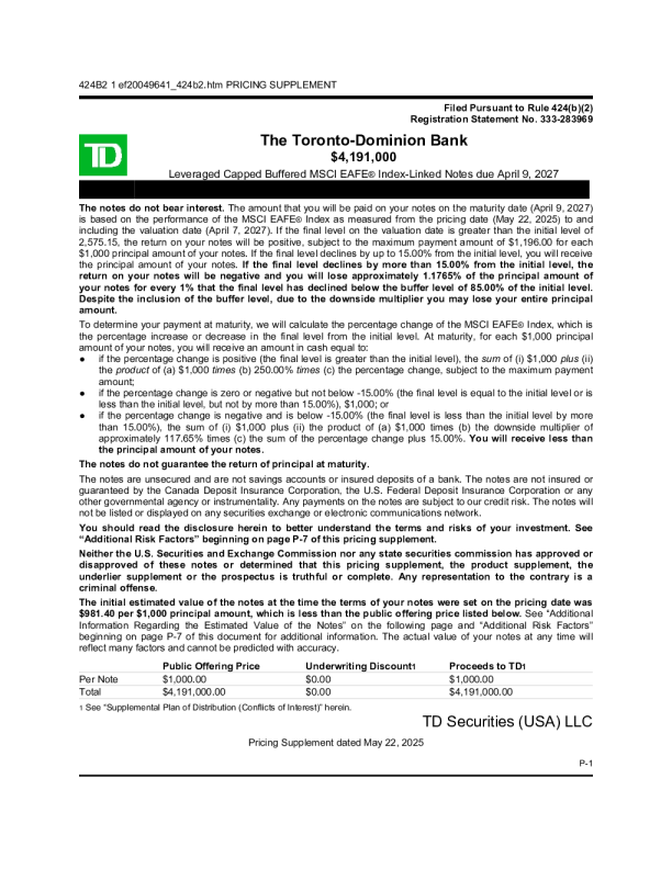 道明银行美股招股说明书(2025-05-27版)