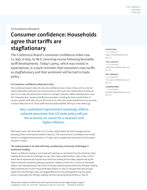 消费者信心：家庭认同关税具有滞胀性