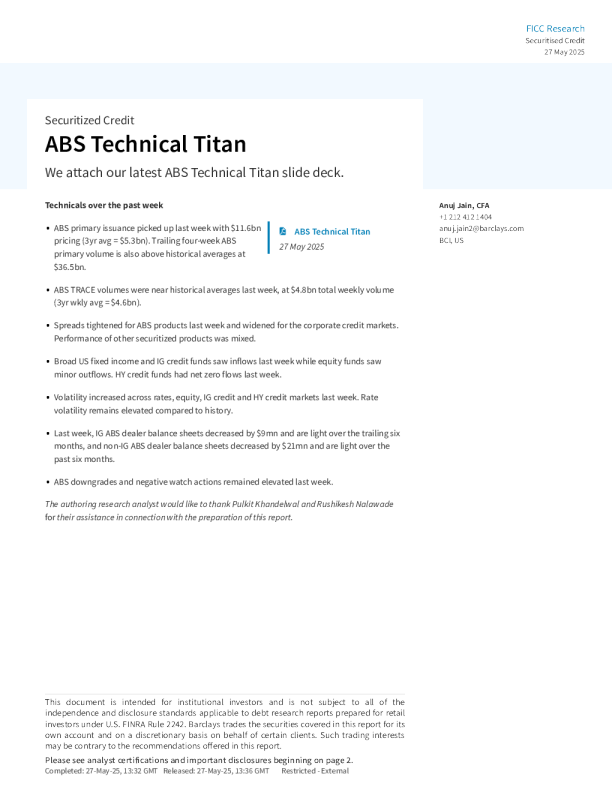 资产支持证券技术巨头：我们附上最新的资产支持证券技术巨头幻灯片演示文稿。