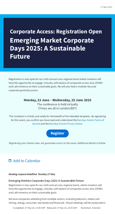 企业对接：注册开放2025年新兴市场企业日：可持续的未来