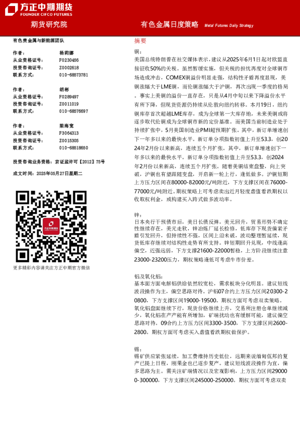 有色金属日度策略