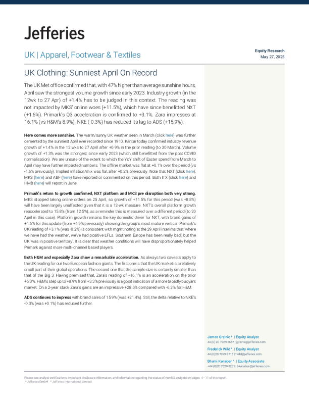 英国服装：有记录以来阳光最充足的四月