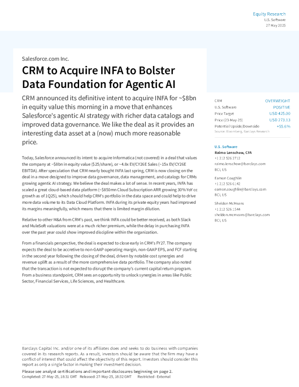 Salesforce将收购Informatica以增强代理AI的数据基础