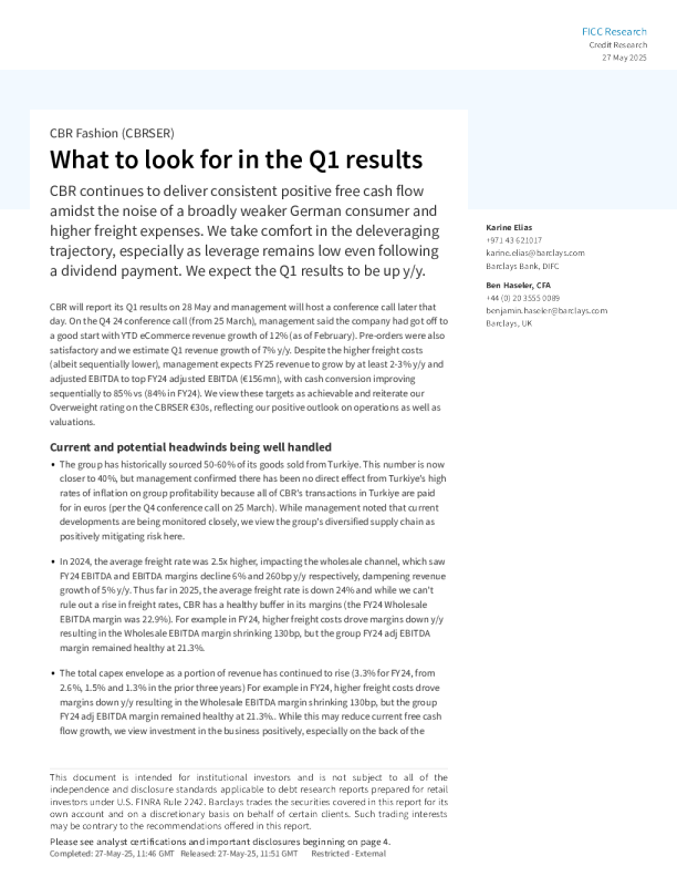 CBR时尚（CBRSER）：第一季度业绩中需关注的要点