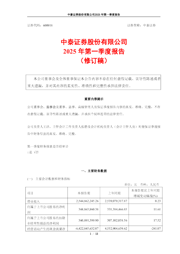 2025年第一季度报告（修订稿）