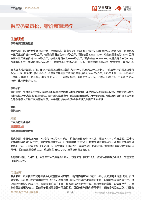 农产品日报：供应仍显宽松，猪价震荡运行