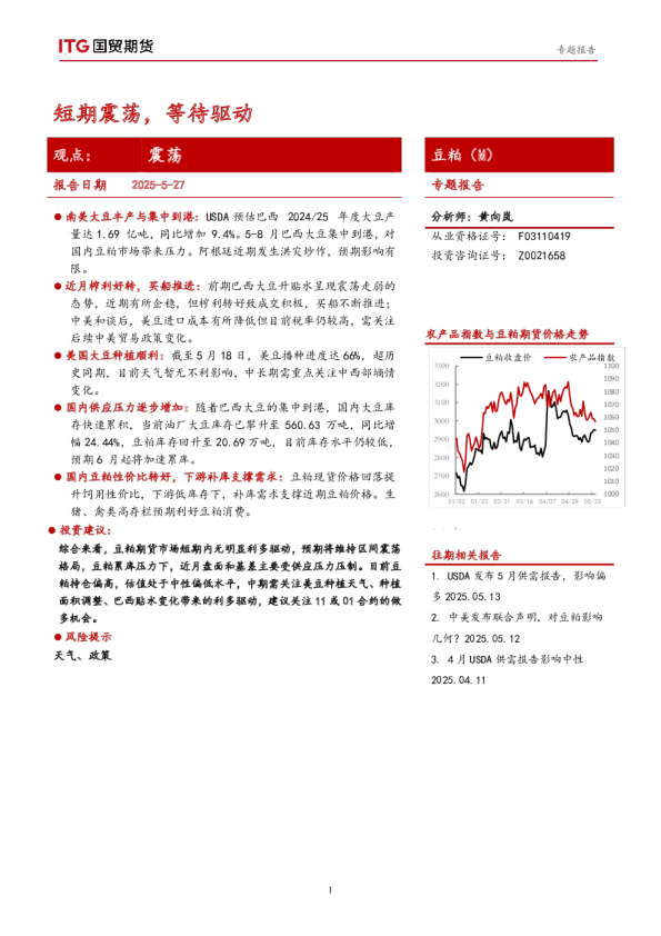 豆粕（M）：短期震荡，等待驱动