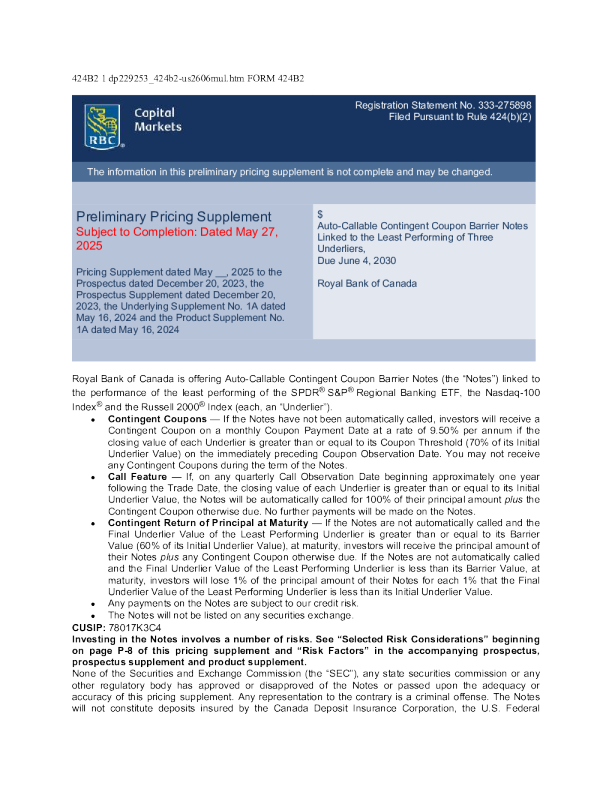 加拿大皇家银行美股招股说明书(2025-05-28版)