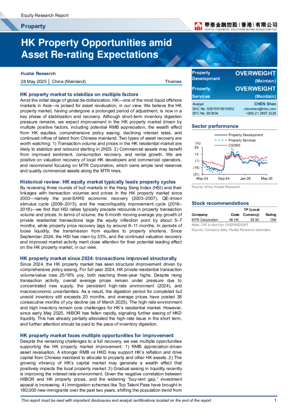 在香港房地产市场的机遇与资产重新评估预期