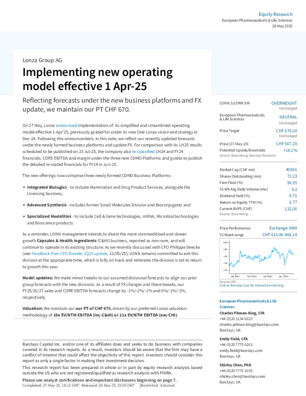 龙沙集团（LONN）：自2025年4月1日起实施新运营模式