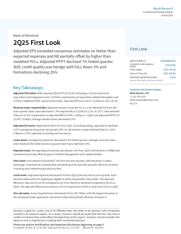 蒙特利尔银行2025年第二季度初步观察