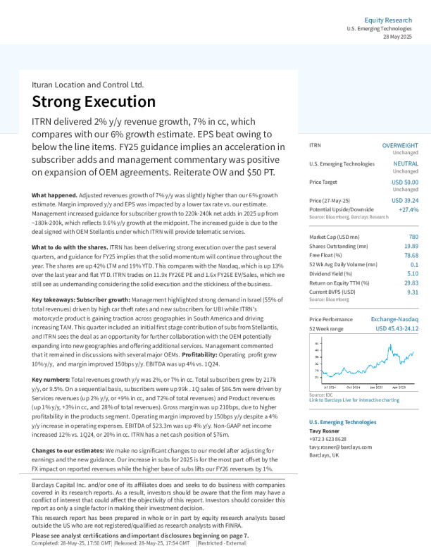 伊图兰定位与控制有限公司（ITRN）：强劲的执行表现