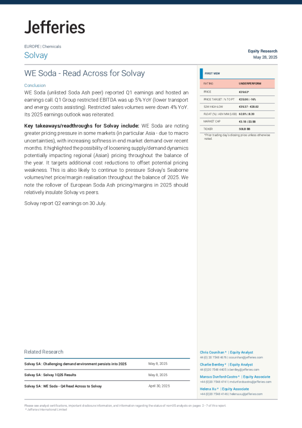 索尔维SA：WE苏打业绩对索尔维的影响分析