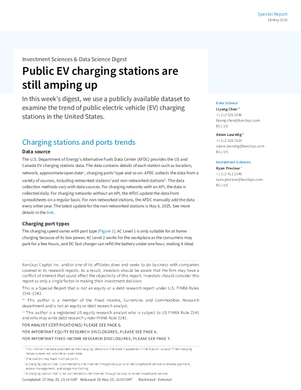 公共电动汽车充电站仍在增加：充电站和充电端口趋势