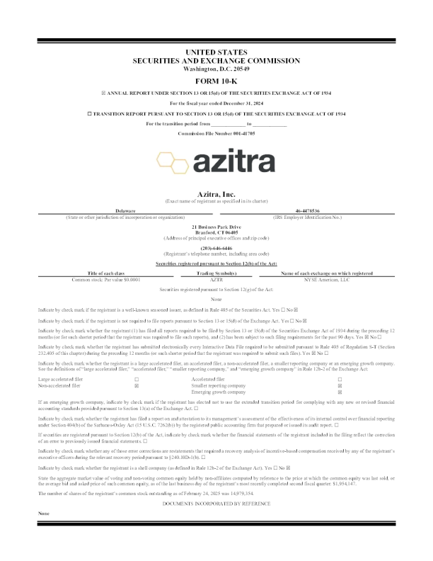 Azitra Inc 2024年度报告