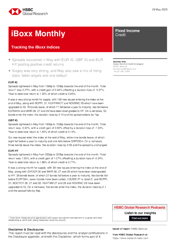 iBoxx月度报告：追踪iBoxx指数