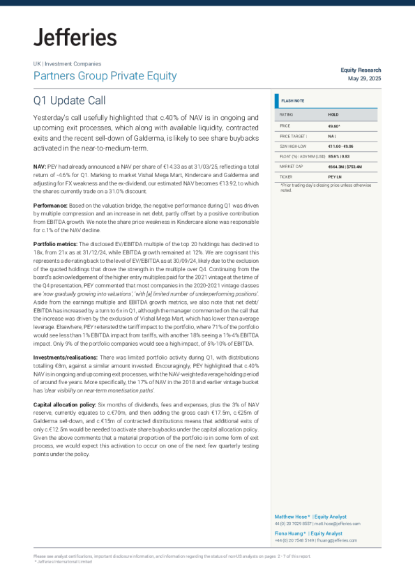 Partners Group 私募股权 (PEY LN) 第一季度更新电话会议