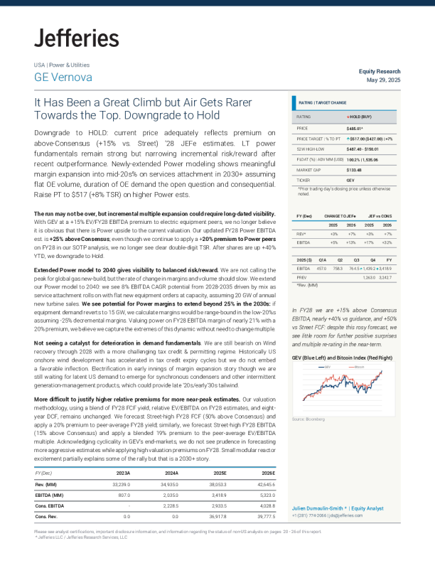 通用电气维诺瓦（GEV）：攀登之路成果斐然，但顶峰空气愈发稀薄。下调评级至持有