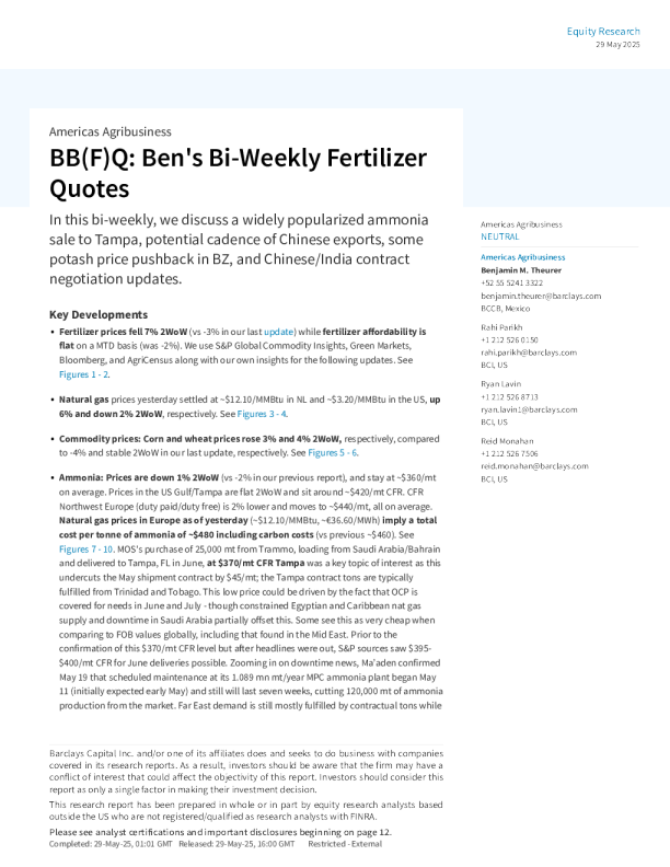 BB(F)Q：本的双周化肥报价