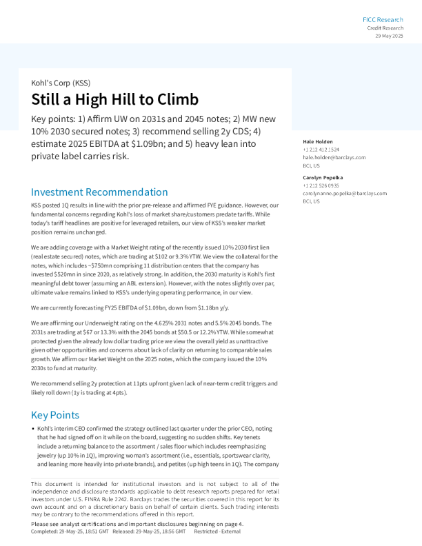 科尔士公司（KSS）：仍有高山要攀登