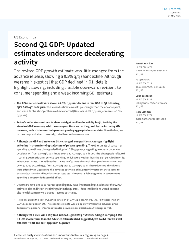 第一季度第二次GDP：最新估计凸显经济活动放缓