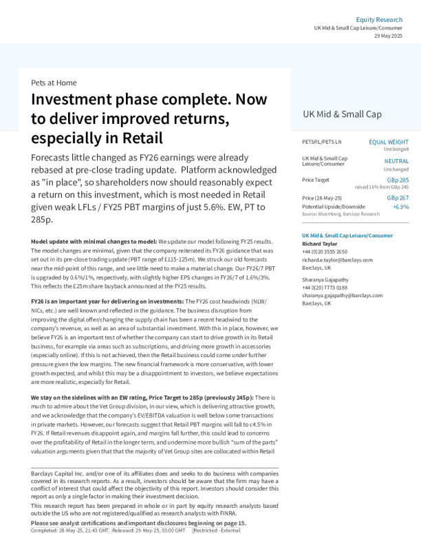 宠物之家：投资阶段完成，现在将实现更高回报，尤其是在零售领域