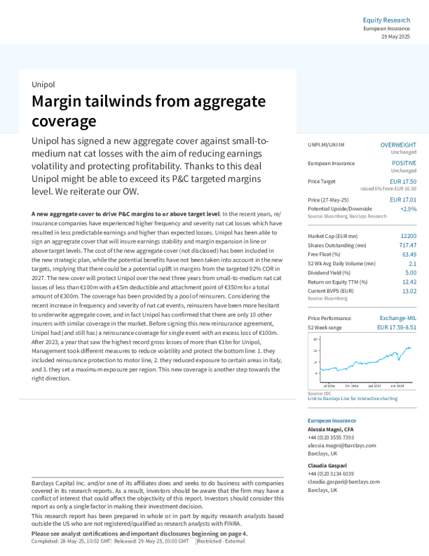 尤尼波尔：总括保险带来的边际顺风