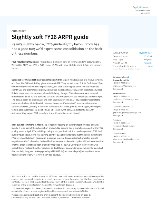 自动交易商：2026财年ARPR指引略有疲软