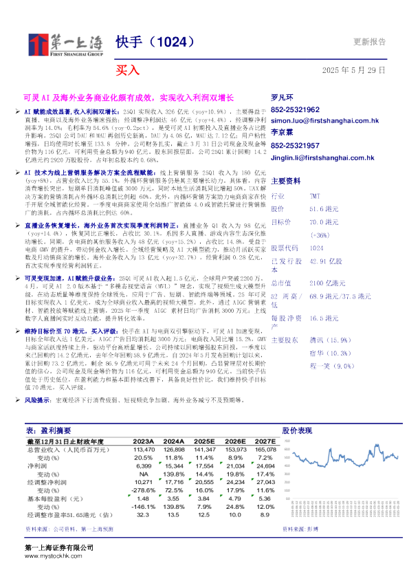 可灵AI及海外业务商业化颇有成效，实现收入利润双增长（简体版）