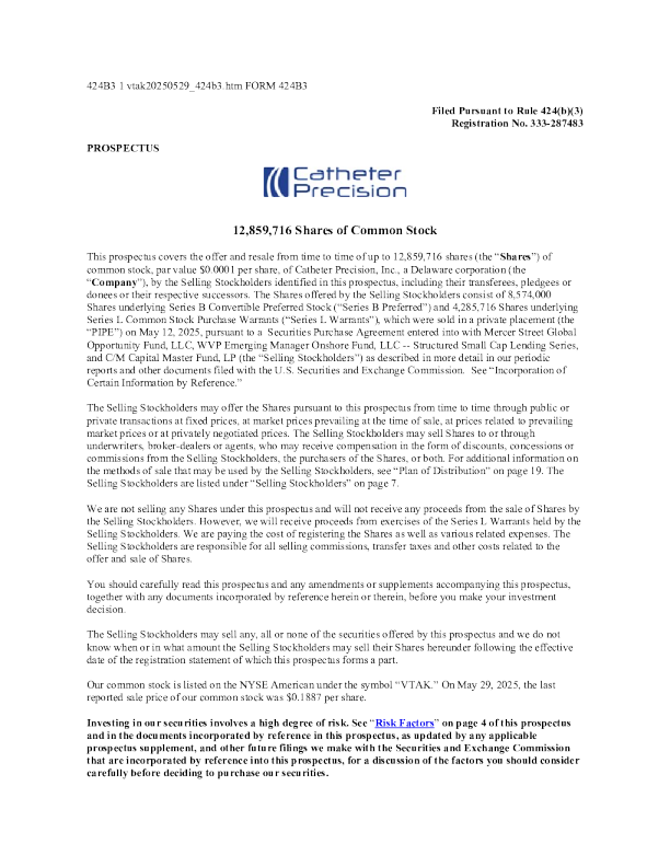 Catheter Precision Inc美股招股说明书(2025-05-30版)
