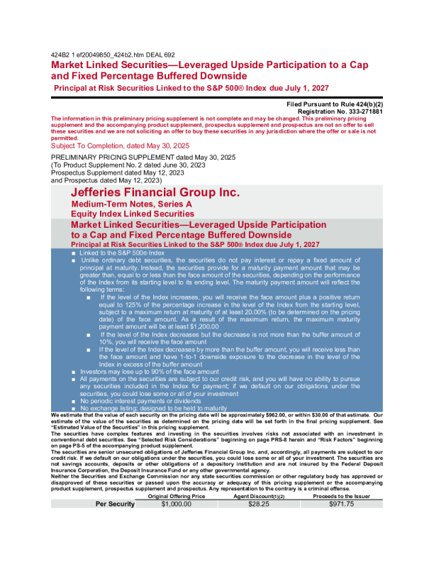 Jefferies Financial Group Inc美股招股说明书(2025-05-30版)